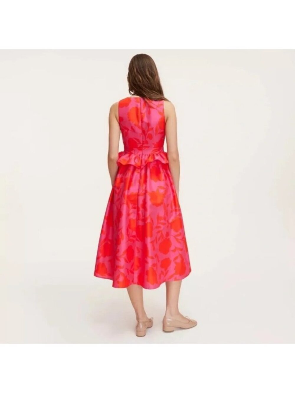 NEW Kate Spade New York Target Size 4 Midi Dress Pink Red Rose Floral Peplum - Picture 3 of 8